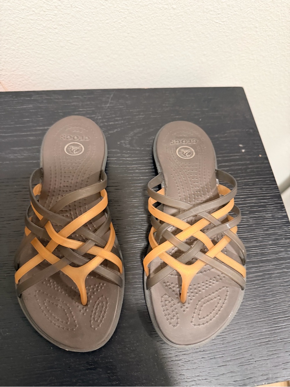 CROCS Women's Brown and Tan Woven Thong Sandals